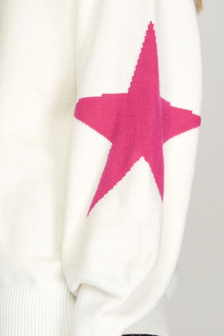 OFF WHITE STAR PATTERNED LONG SLEEVES SWEATER TOP SKSY4479