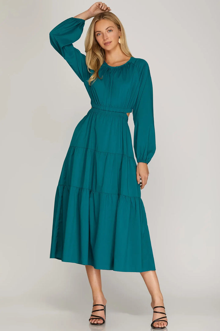 LONG SLEEVE WOVEN TIERED MAXI DRESS  SKSY4836