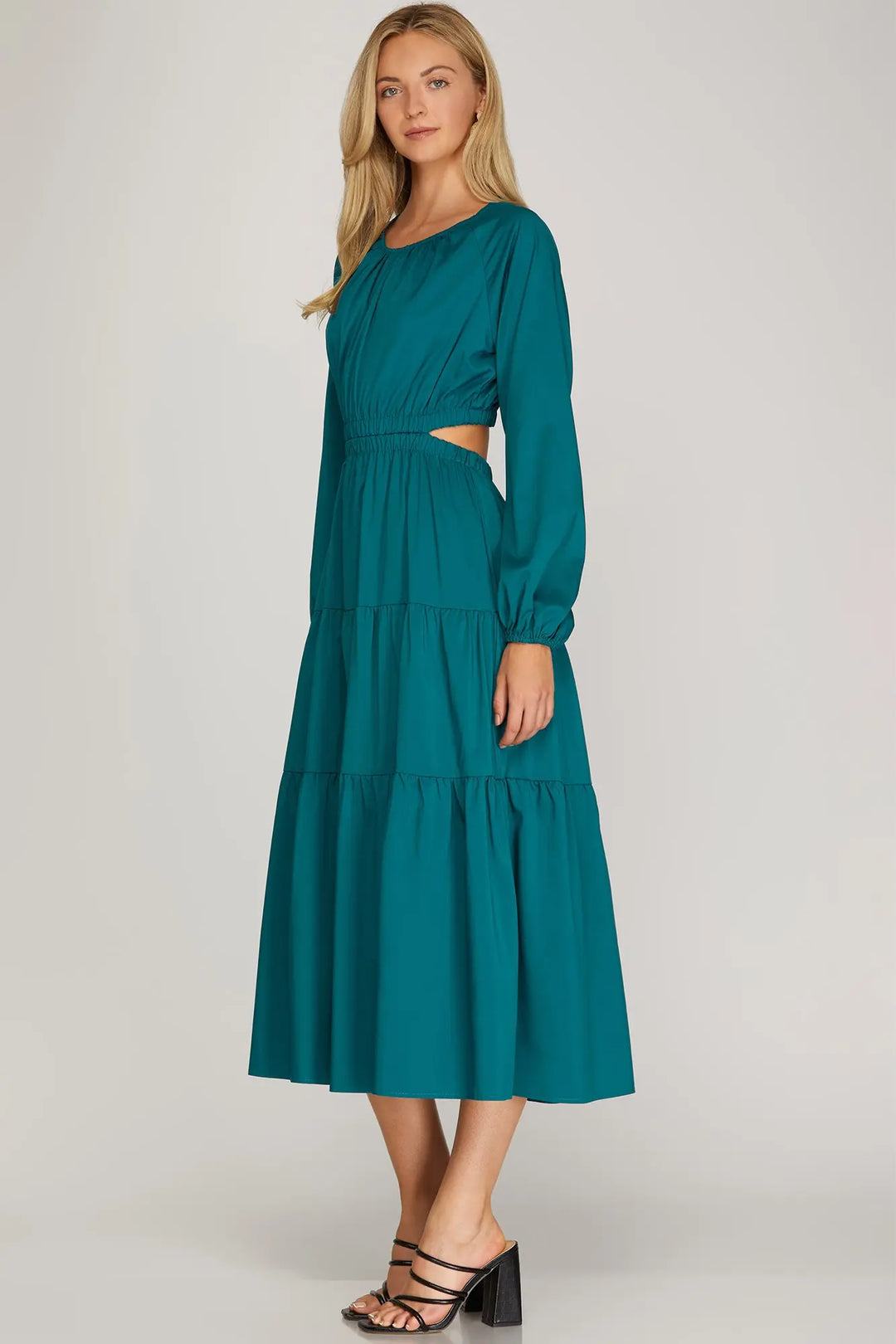 LONG SLEEVE WOVEN TIERED MAXI DRESS  SKSY4836