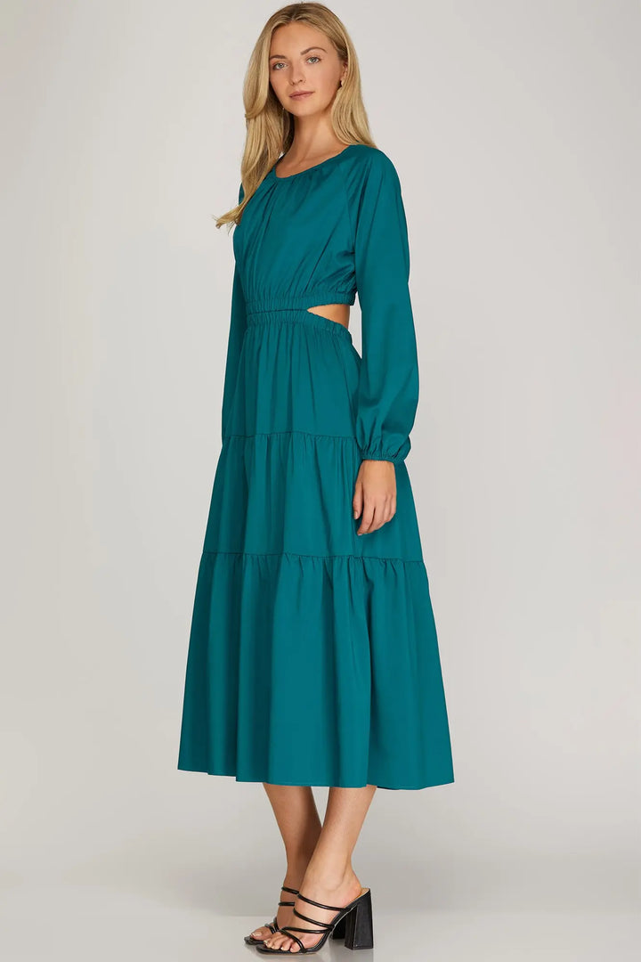 LONG SLEEVE WOVEN TIERED MAXI DRESS  SKSY4836