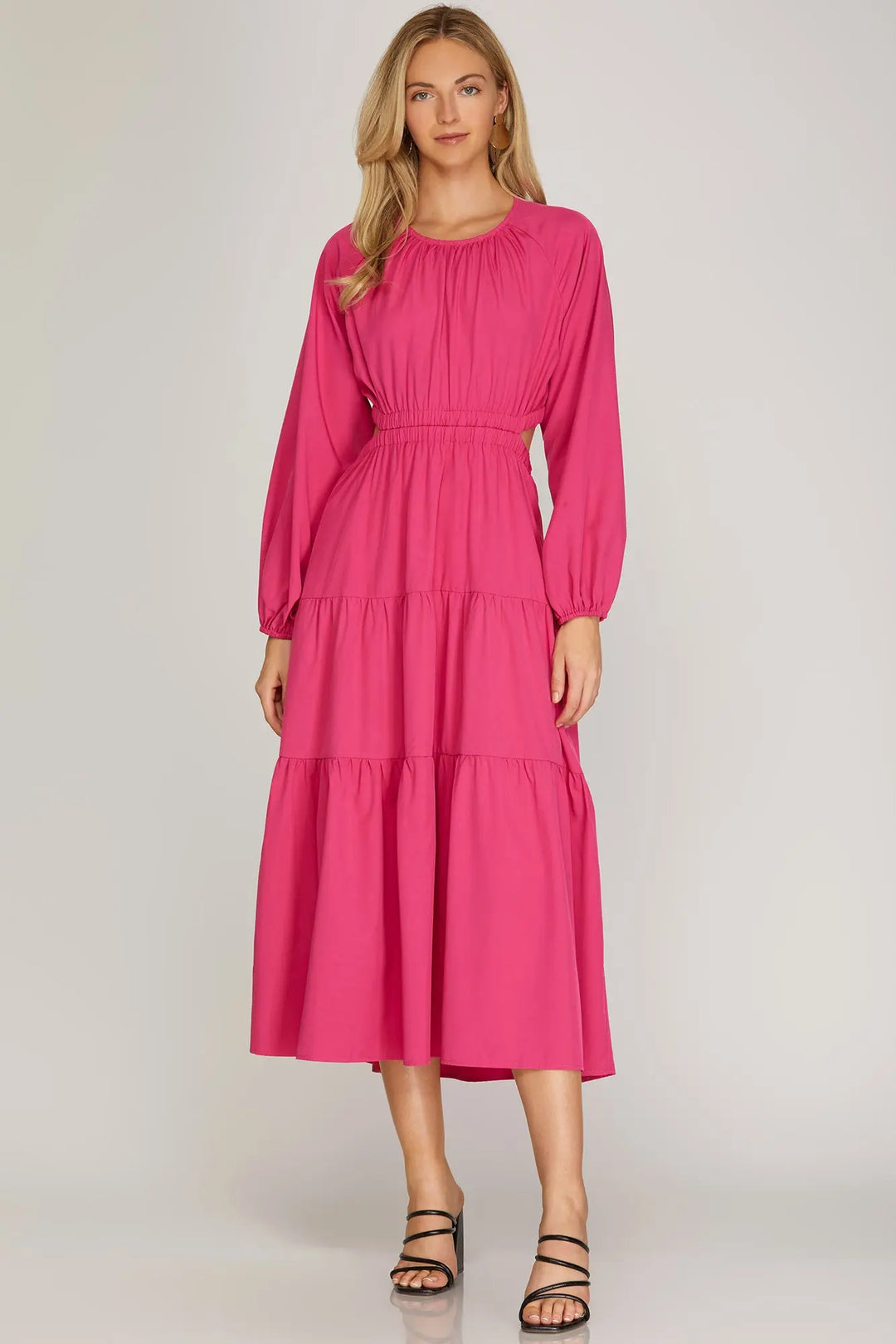 LONG SLEEVE WOVEN TIERED MAXI DRESS  SKSY4836