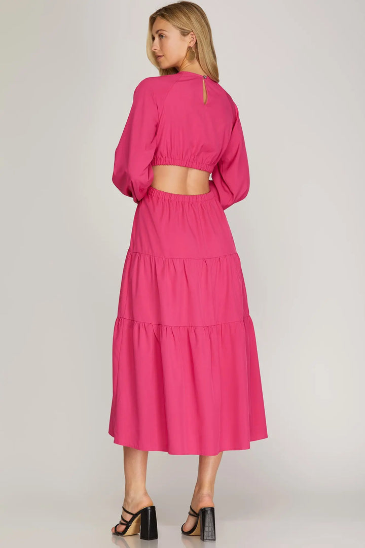 LONG SLEEVE WOVEN TIERED MAXI DRESS  SKSY4836