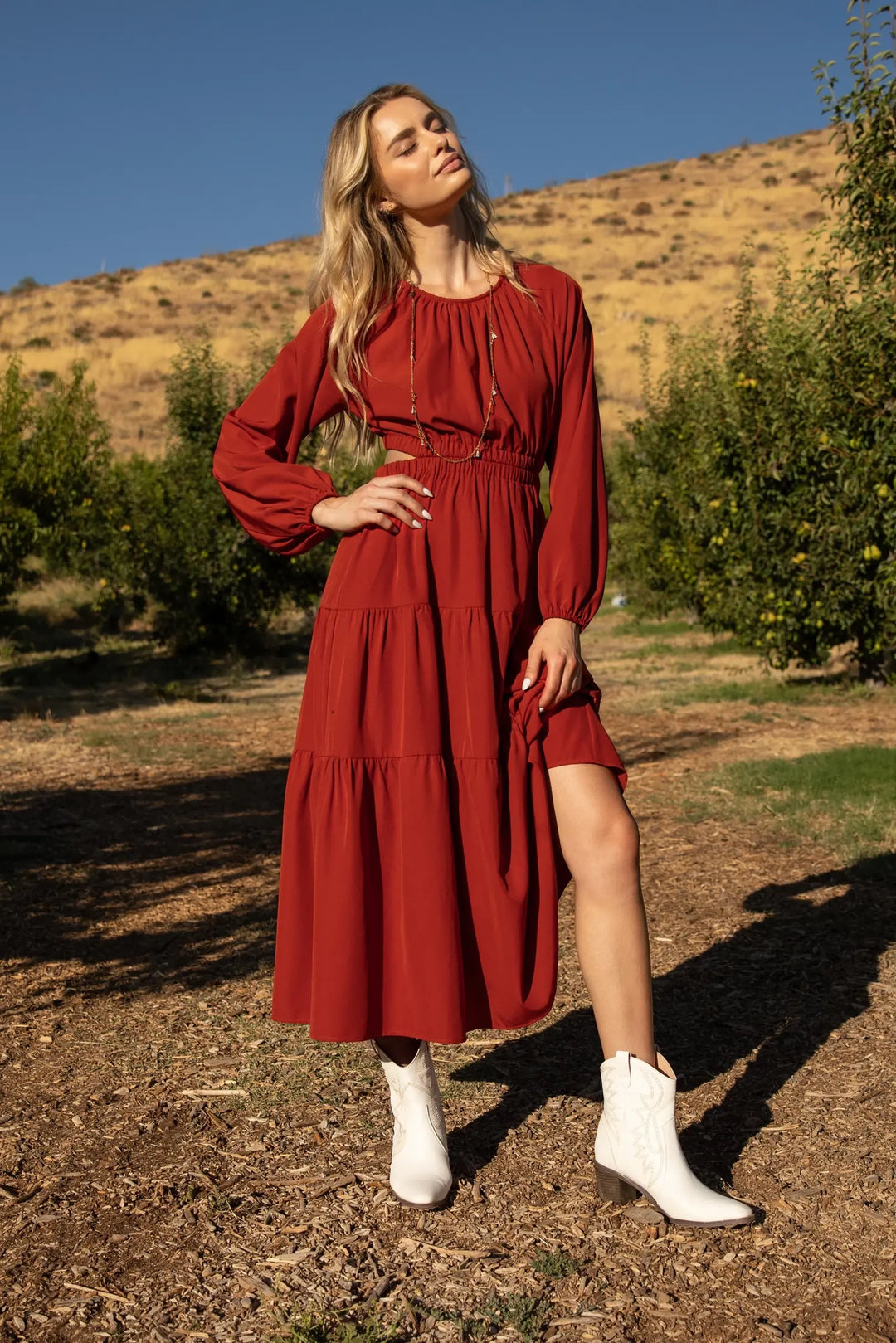 LONG SLEEVE WOVEN TIERED MAXI DRESS  SKSY4836