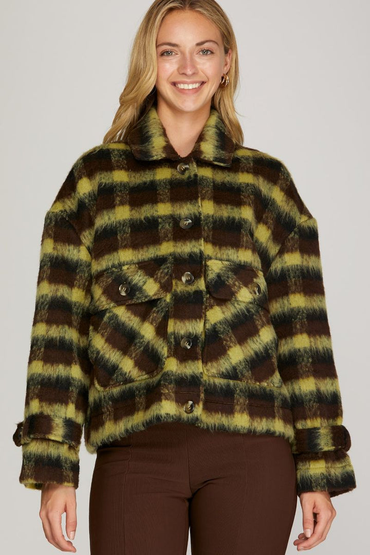 KIWI BRUSHED PLAID LONG SLEEVES JACKET SKSY5427