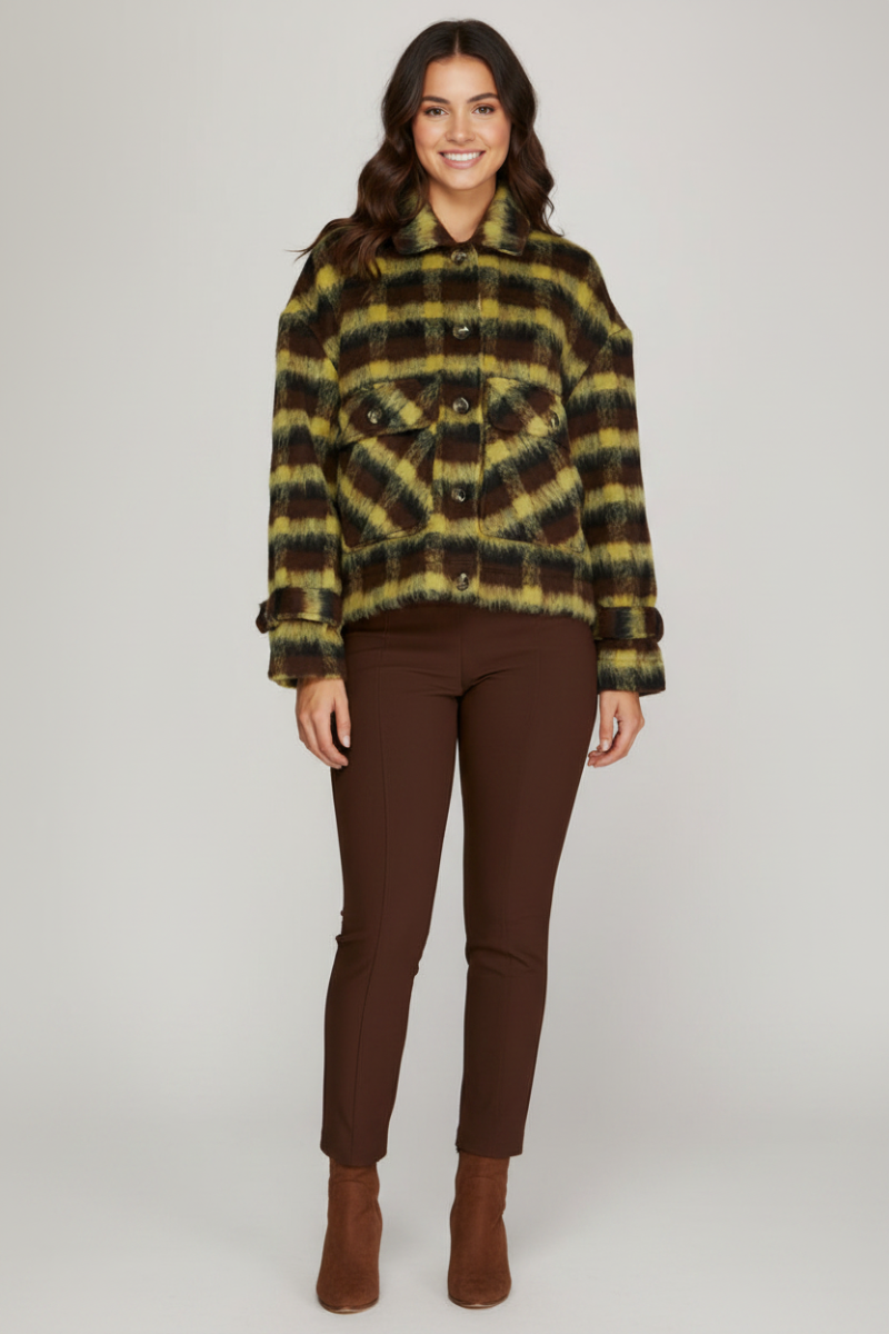 KIWI BRUSHED PLAID LONG SLEEVES JACKET SKSY5427