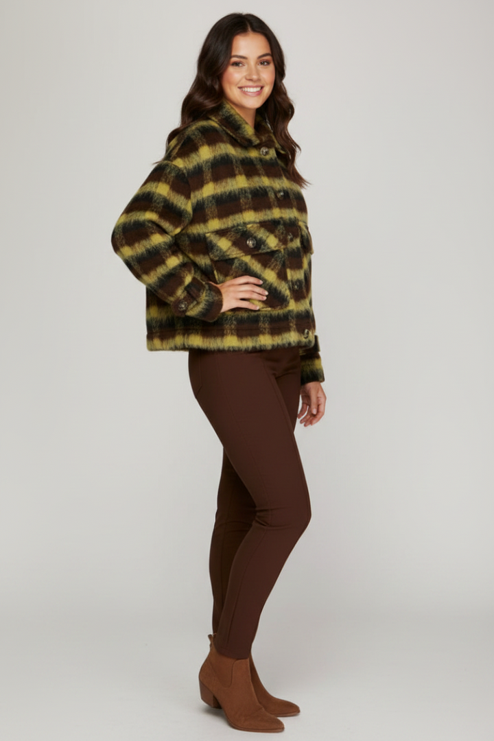 KIWI BRUSHED PLAID LONG SLEEVES JACKET SKSY5427