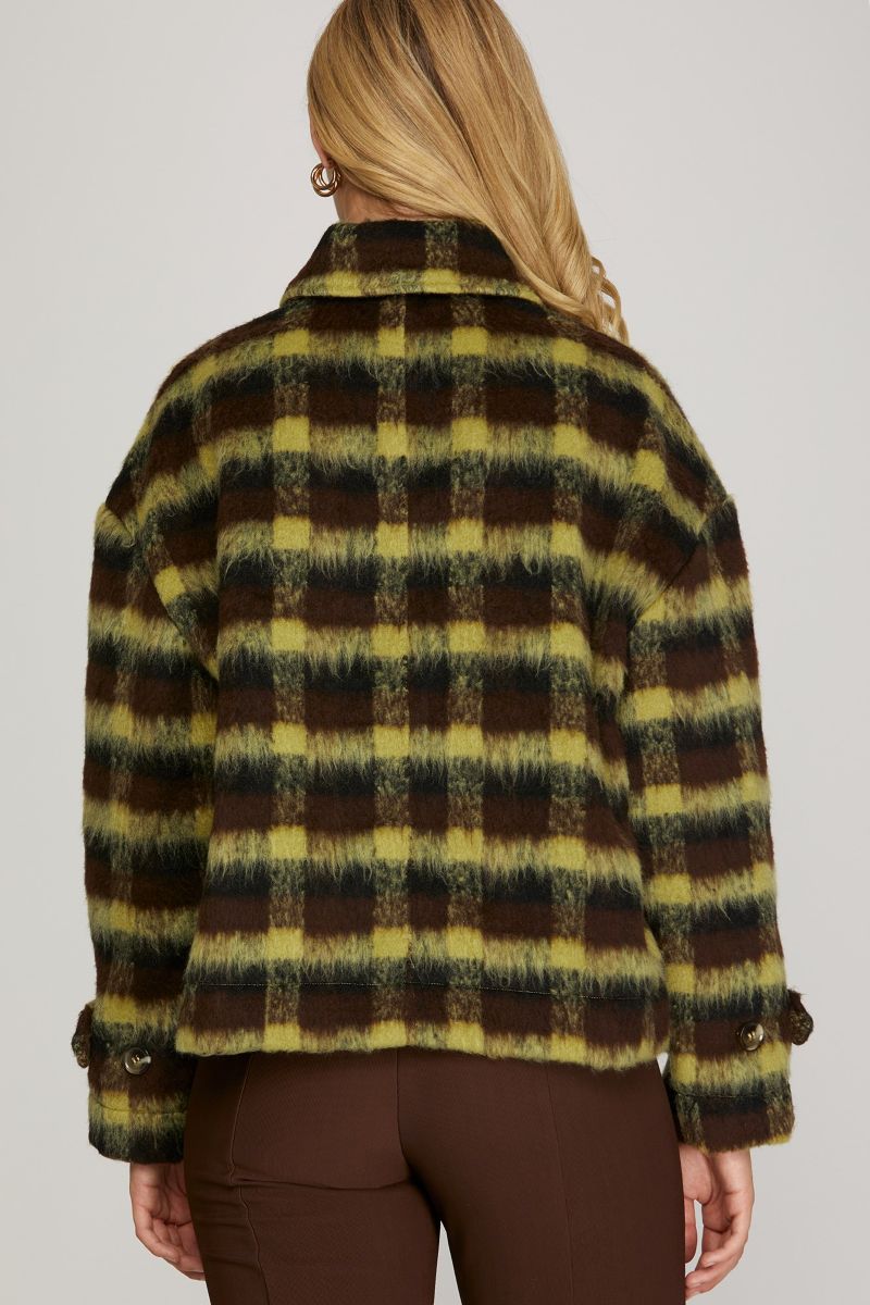 KIWI BRUSHED PLAID LONG SLEEVES JACKET SKSY5427