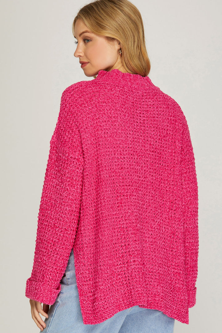 WAFFLE CHENILLE MOCK NECK CUFF LONG SLEEVES SWEATER SKSY5382