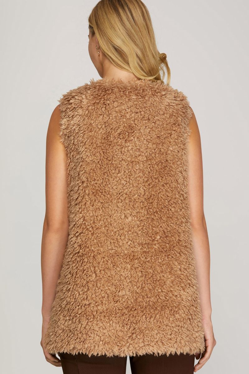CAMEL SLEEVELESS SHEARLING FUR VEST S15SY5482