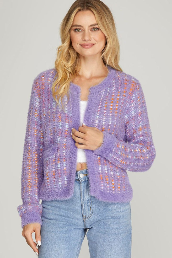 LAVENDER OPEN FRONT LONG SLEEVES CARDIGAN SKSY5502