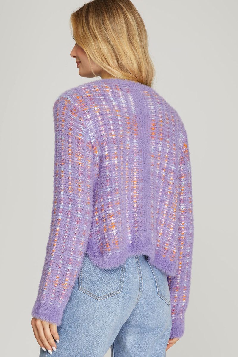 LAVENDER OPEN FRONT LONG SLEEVES CARDIGAN SKSY5502