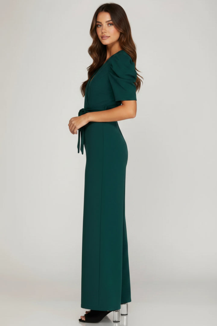 SURPLICE TIE-WAIST KNIT JUMPSUIT SKSY4593