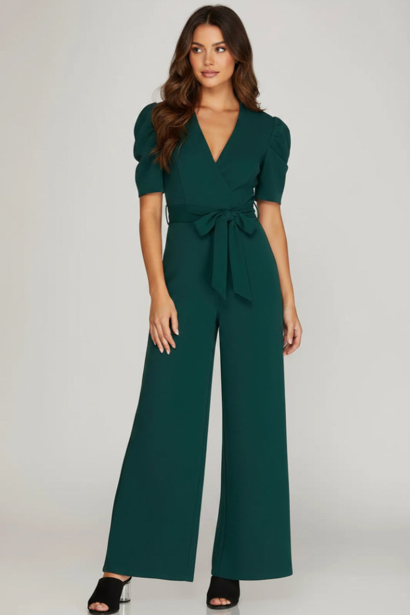 SURPLICE TIE-WAIST KNIT JUMPSUIT SKSY4593