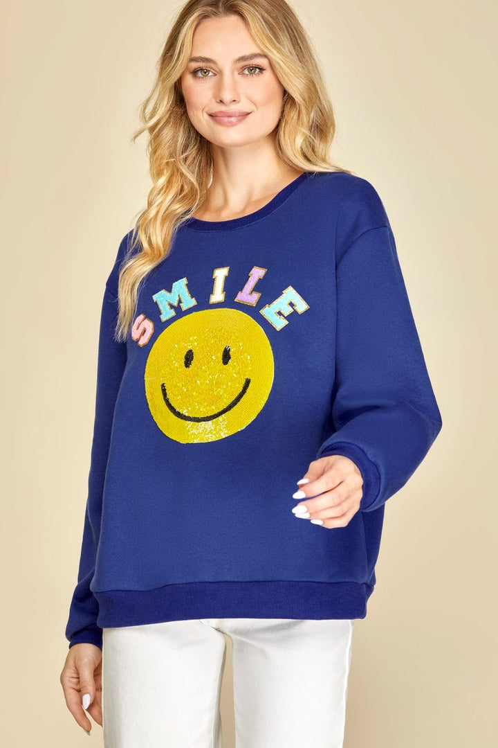 ROYAL BLUE SMILE PATCH LONG SLEEVES SWEATSHIRT TOP SKSY5741