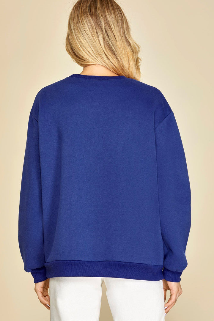 ROYAL BLUE SMILE PATCH LONG SLEEVES SWEATSHIRT TOP SKSY5741
