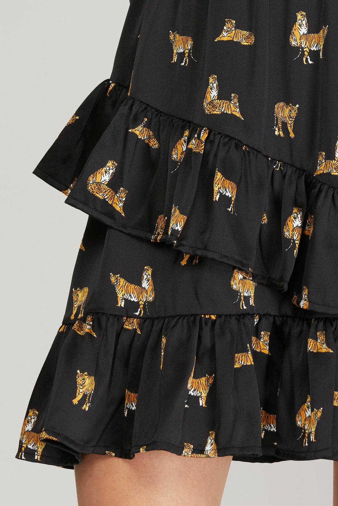 LONG SLEEVE SMOCKED WAIST WOVEN ANIMAL PRINT SURPLICE DRESS