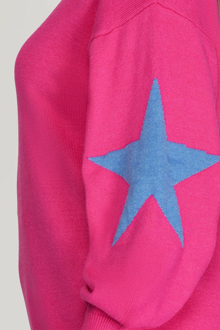 HOT PINK STAR PATTERNED LONG SLEEVES PLUS SIZE SWEATER TOP SKPSY4479