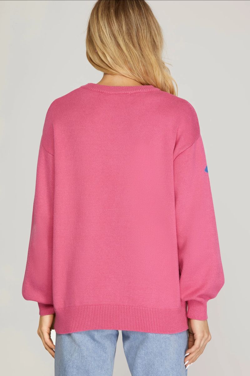 PINK LIGHTNING PATTERN LONG SLEEVES SWEATER SKSY5781