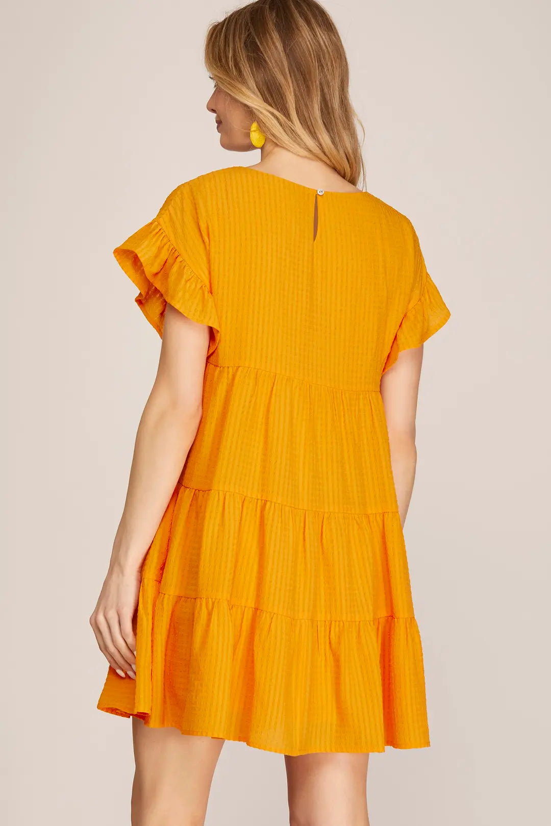 RUFFLED SLEEVE TEXTURE WOVEN DRESS-SKSY4020R