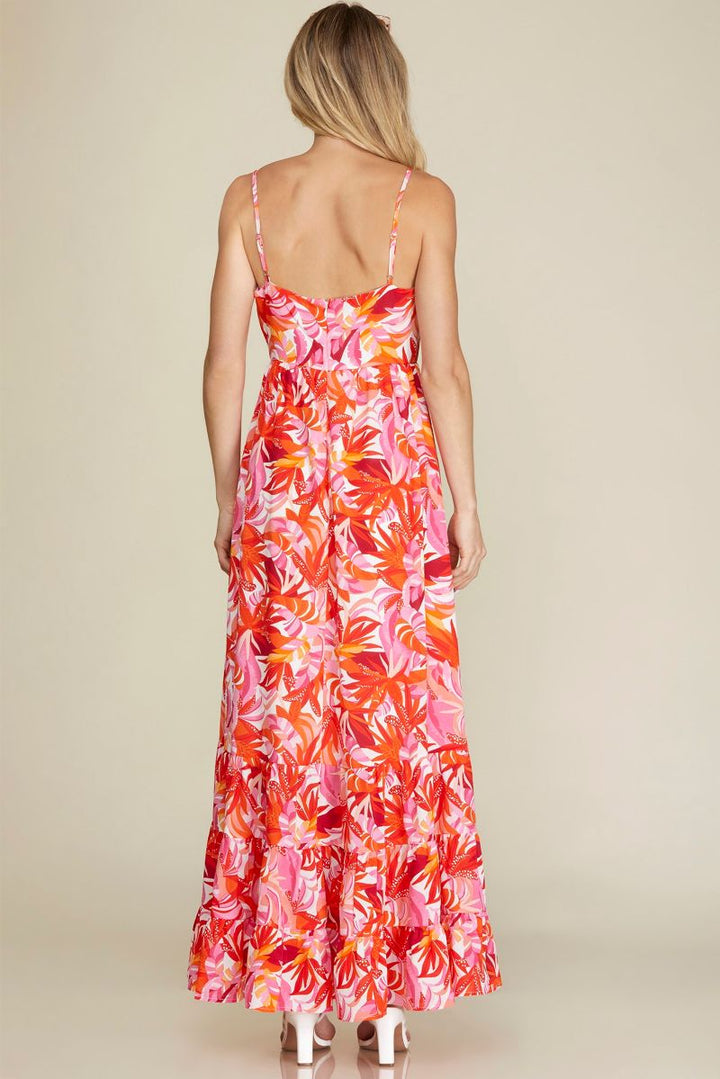 ORANGE FLORAL SLEEVELESS TIERED WOVEN MAXI DRESS SKSY5995