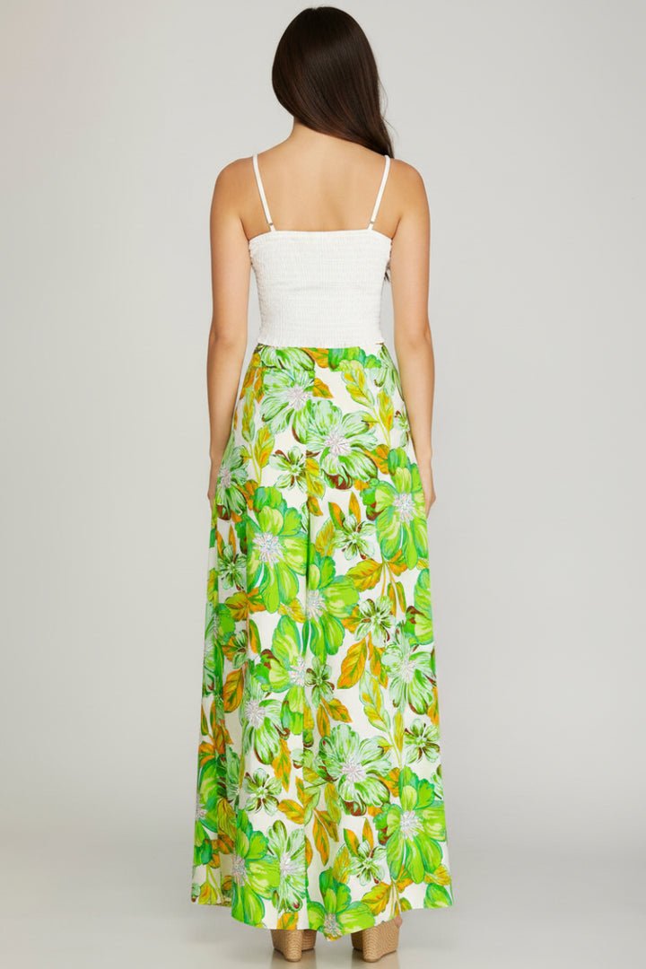 WOVEN FLORAL PRINT WIDE LEG PANTS-SKSY5790