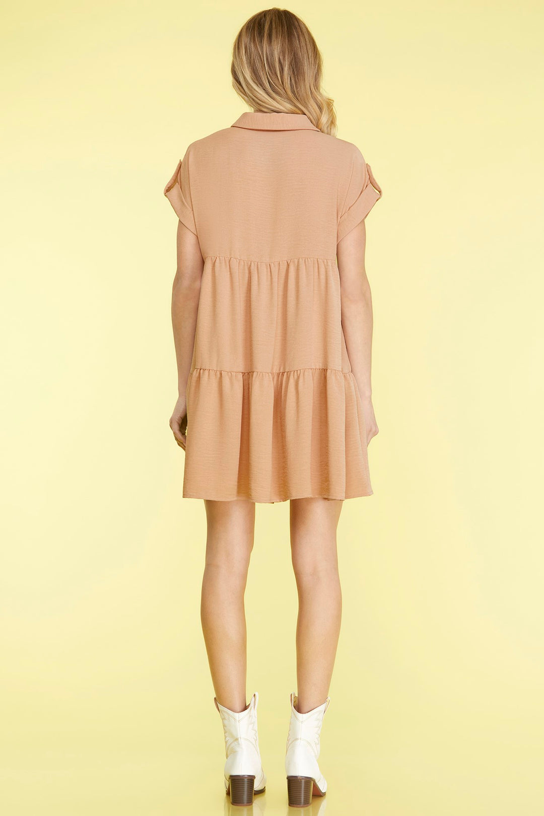 FOLDED DROP SHOULDER BUTTON DOWN WOVEN DRESS -SKSY6191
