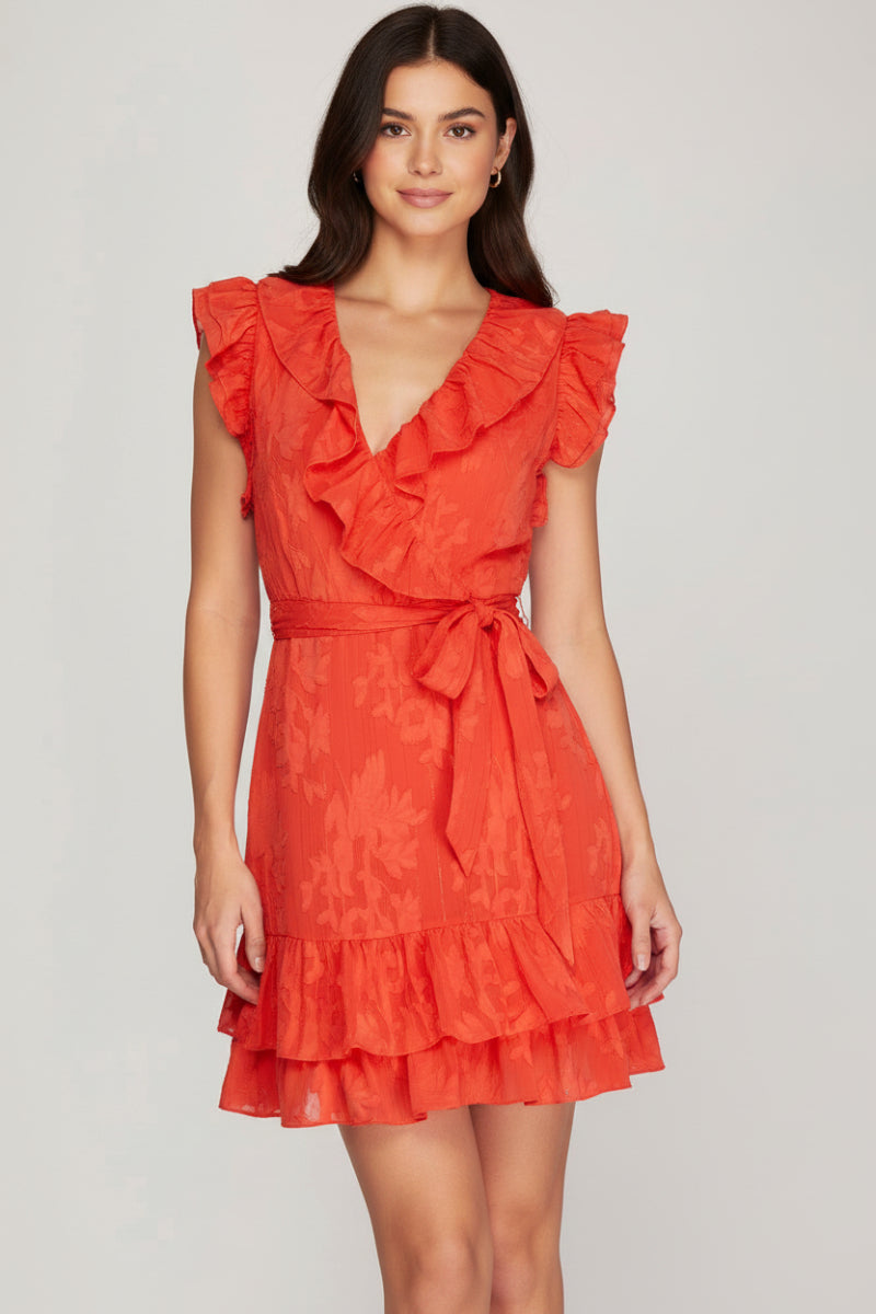 CHIFFON SURPLICE WITH SIDE TIE MINI DRESS SKSY6029