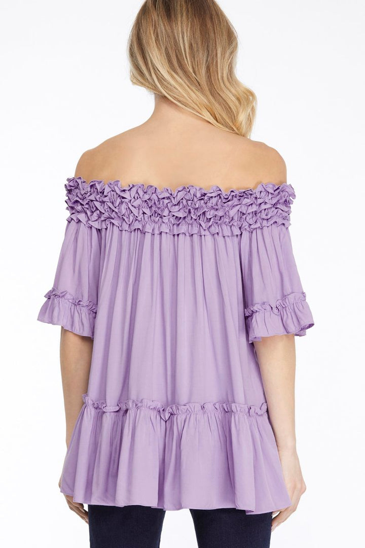 LILAC RUFFLED OFF SHOULDER TIERED TOP SKSY6273