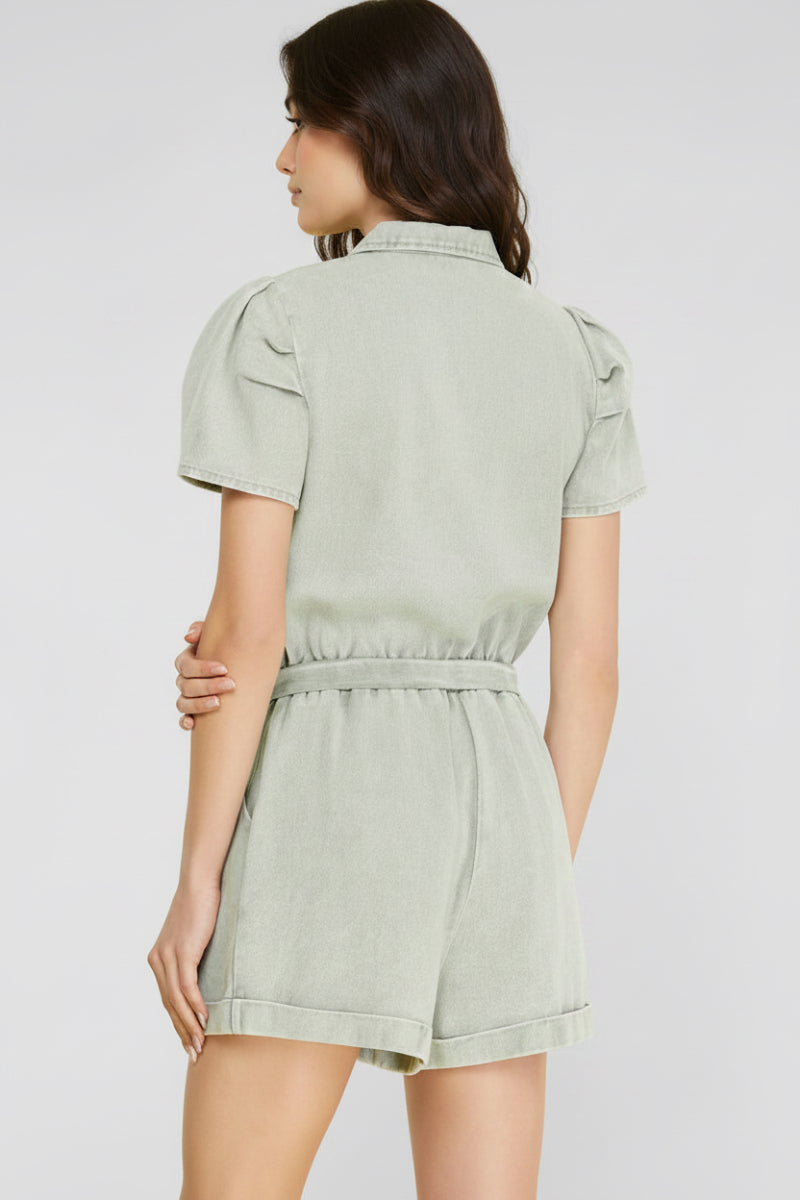ELASTIC WAIST WASH TWILL ROMPER-SKSY6364