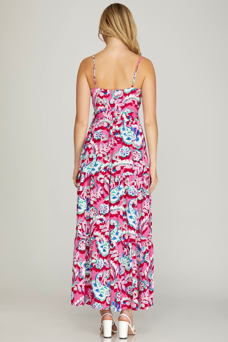 PINK SURPLICE FRONT TIE TIERED WOVEN MAXI DRESS SKSY6487