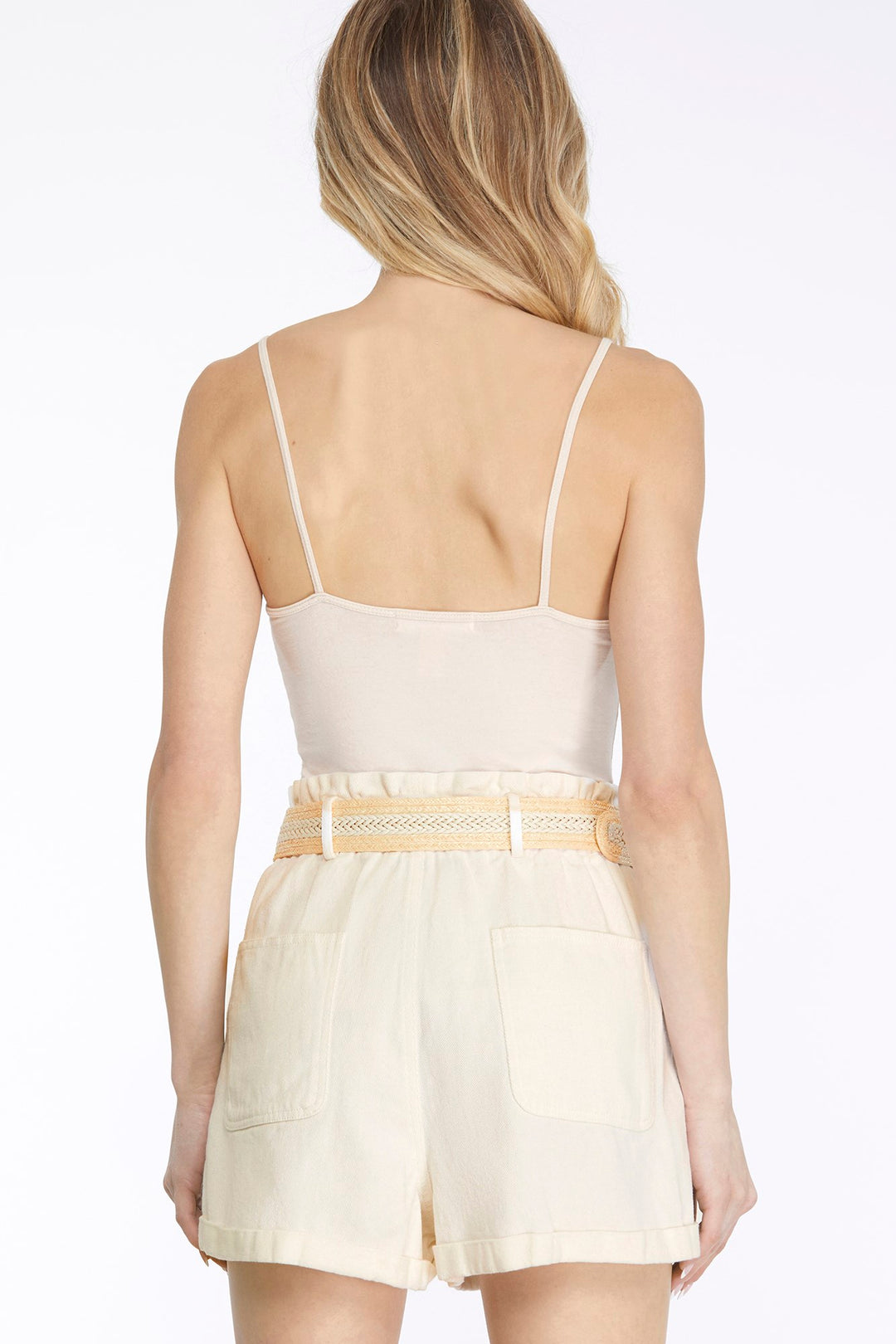 TWILL WOVEN PAPERBAG SHORTS WITH SIDE POCKETS AND BELT-SKSY6398