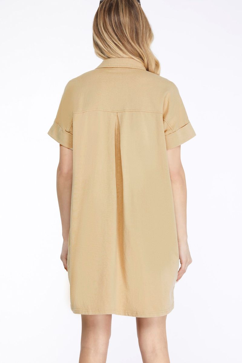 TAUPE COLLARED WASHED KNIT W/ POCKETS MINI DRESS SKSY6347