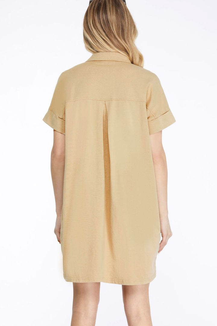 TAUPE COLLARED WASHED KNIT W/ POCKETS MINI DRESS SKSY6347