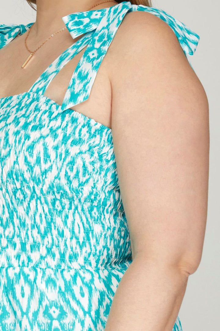 AQUA BOWTIES SMOCKED TIERED W/ POCKETS PLUS SIZE MAXI DRESS SKPSY6483