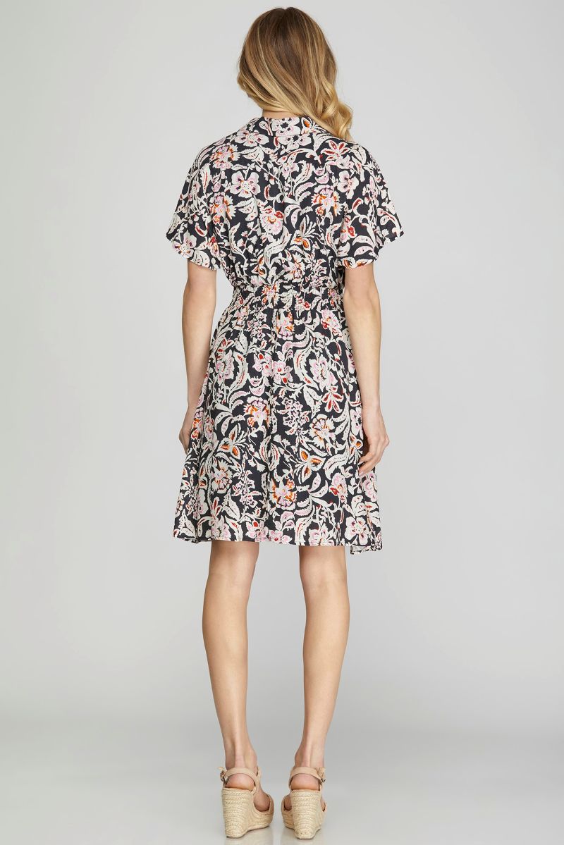 BLACK COLLARED DROP SHOULDER WOVEN MINI DRESS SKSY6552