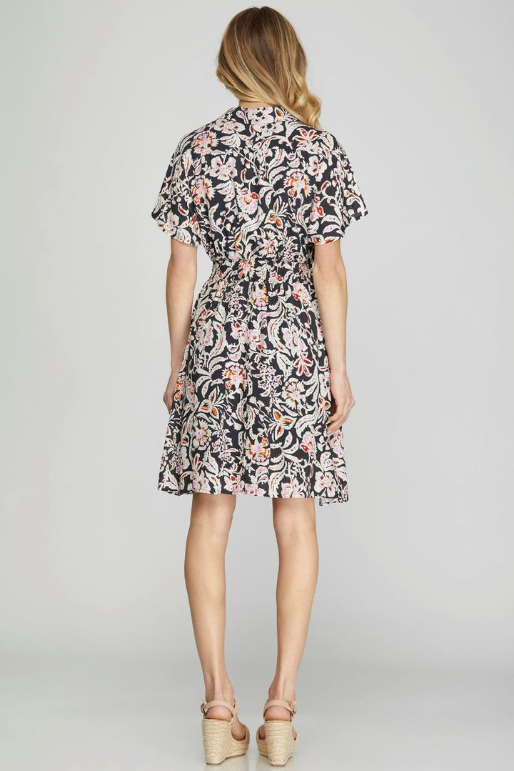 BLACK COLLARED DROP SHOULDER WOVEN MINI DRESS SKSY6552