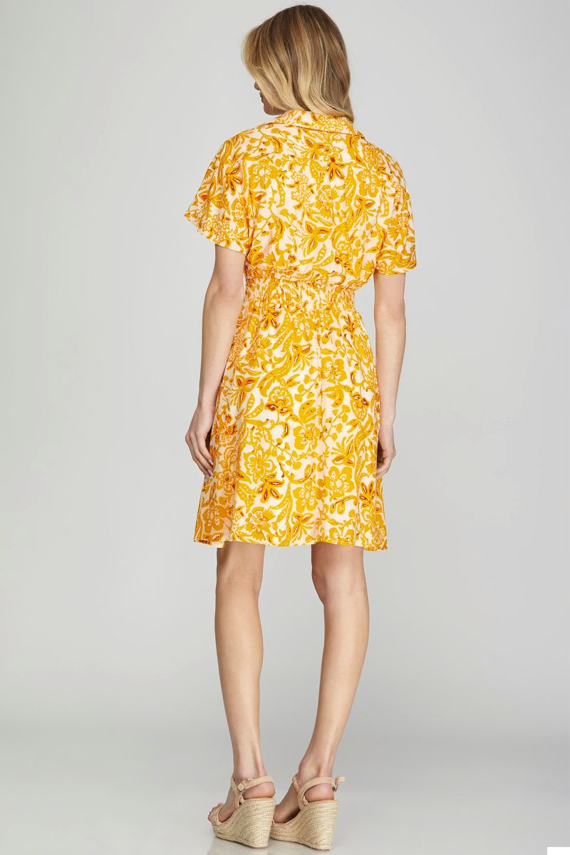 SUNFLOWER COLLARED DROP SHOULDER WOVEN MINI DRESS SKSY6552