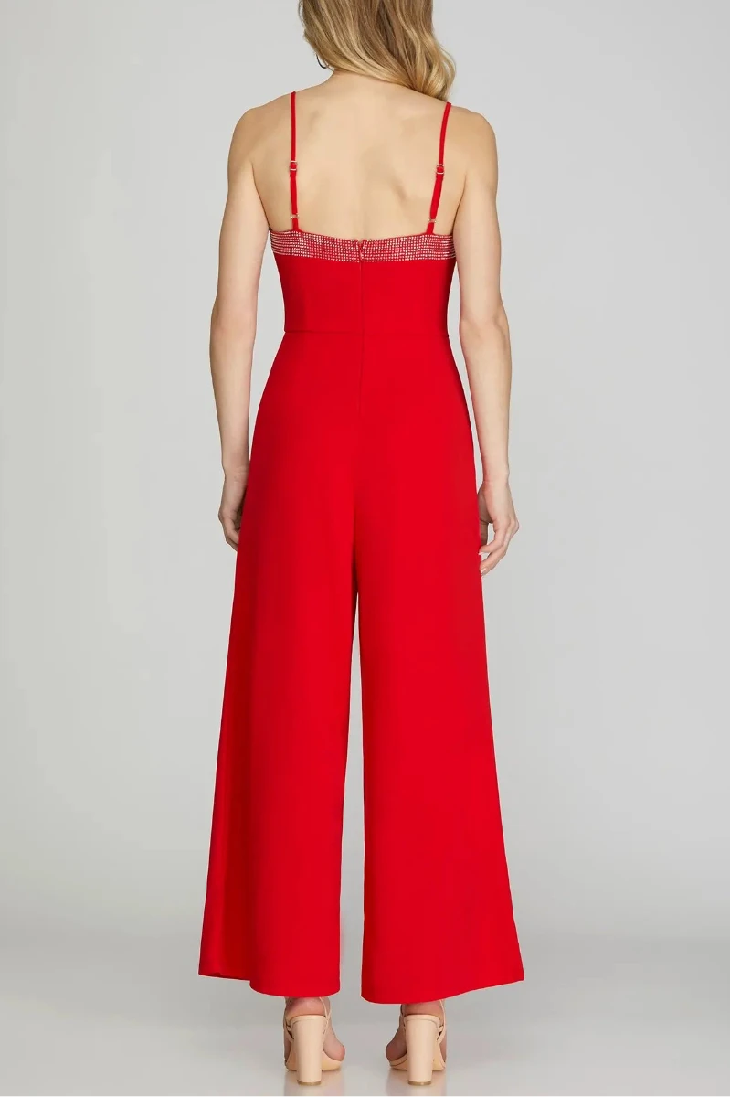 CAMI HEAVY KNIT JUMPSUIT WITH RHINESTONE DETAIL