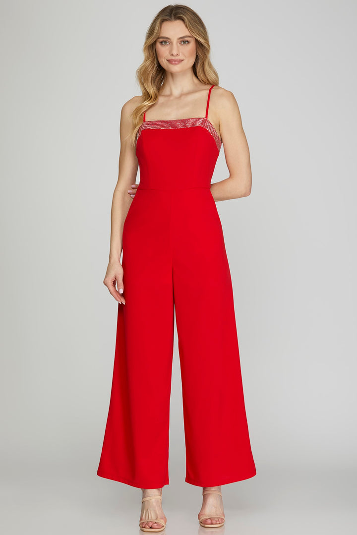 CAMI HEAVY KNIT JUMPSUIT WITH RHINESTONE DETAIL