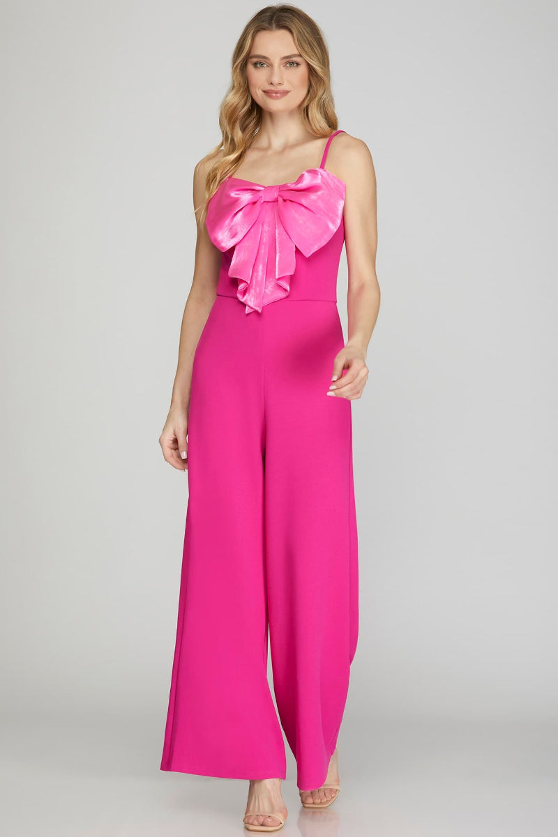 CAMI HEAVY KNIT JUMPSUIT WITH BIG BOW-SKSY6568