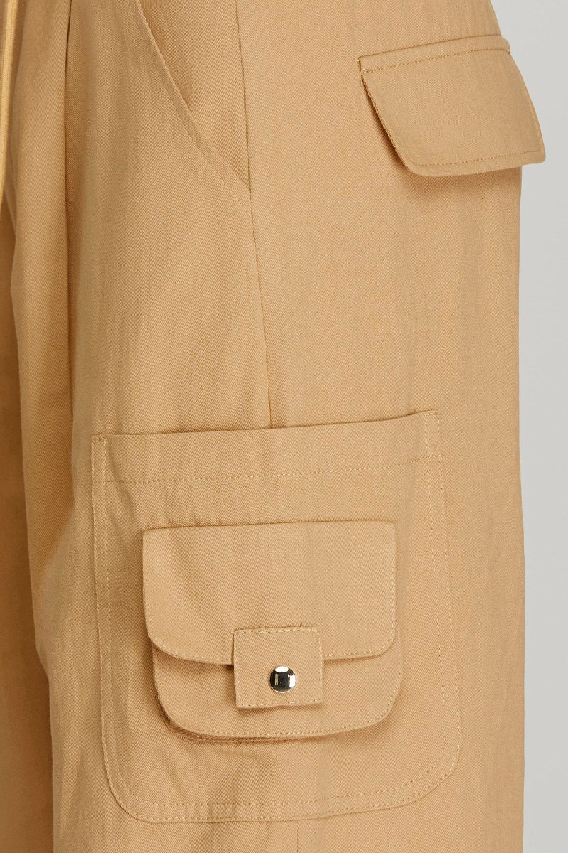 WIDE LEG FRONT TIE WOVEN CARGO PANTS WITH SIDE FLAP POCKETS