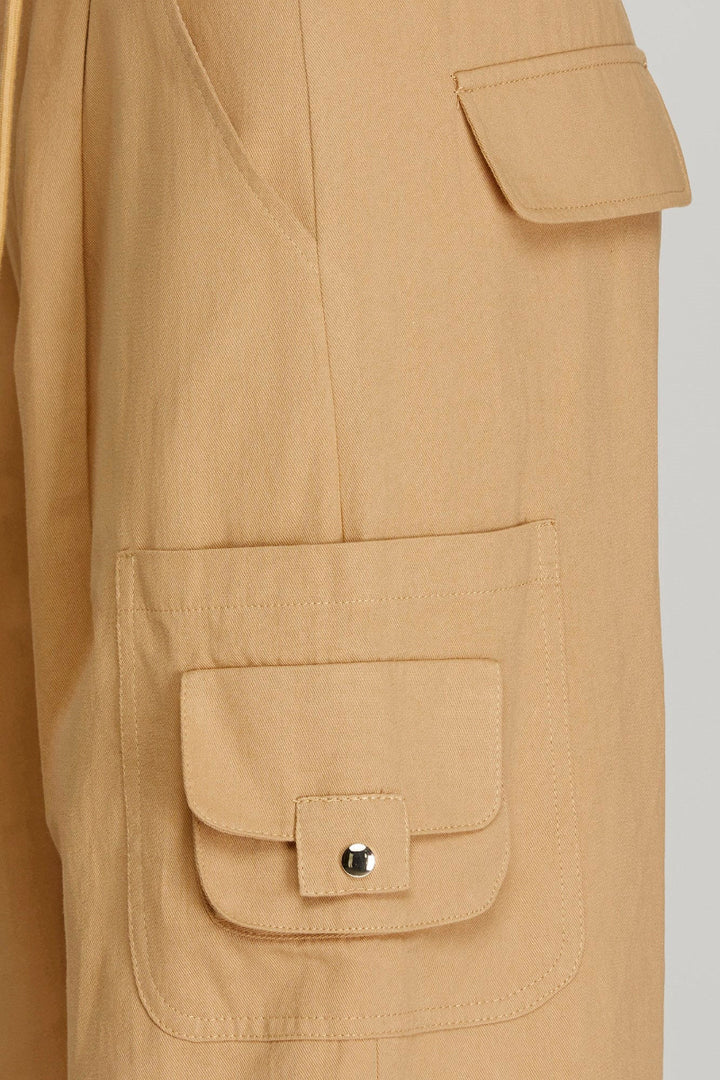WIDE LEG FRONT TIE WOVEN CARGO PANTS WITH SIDE FLAP POCKETS