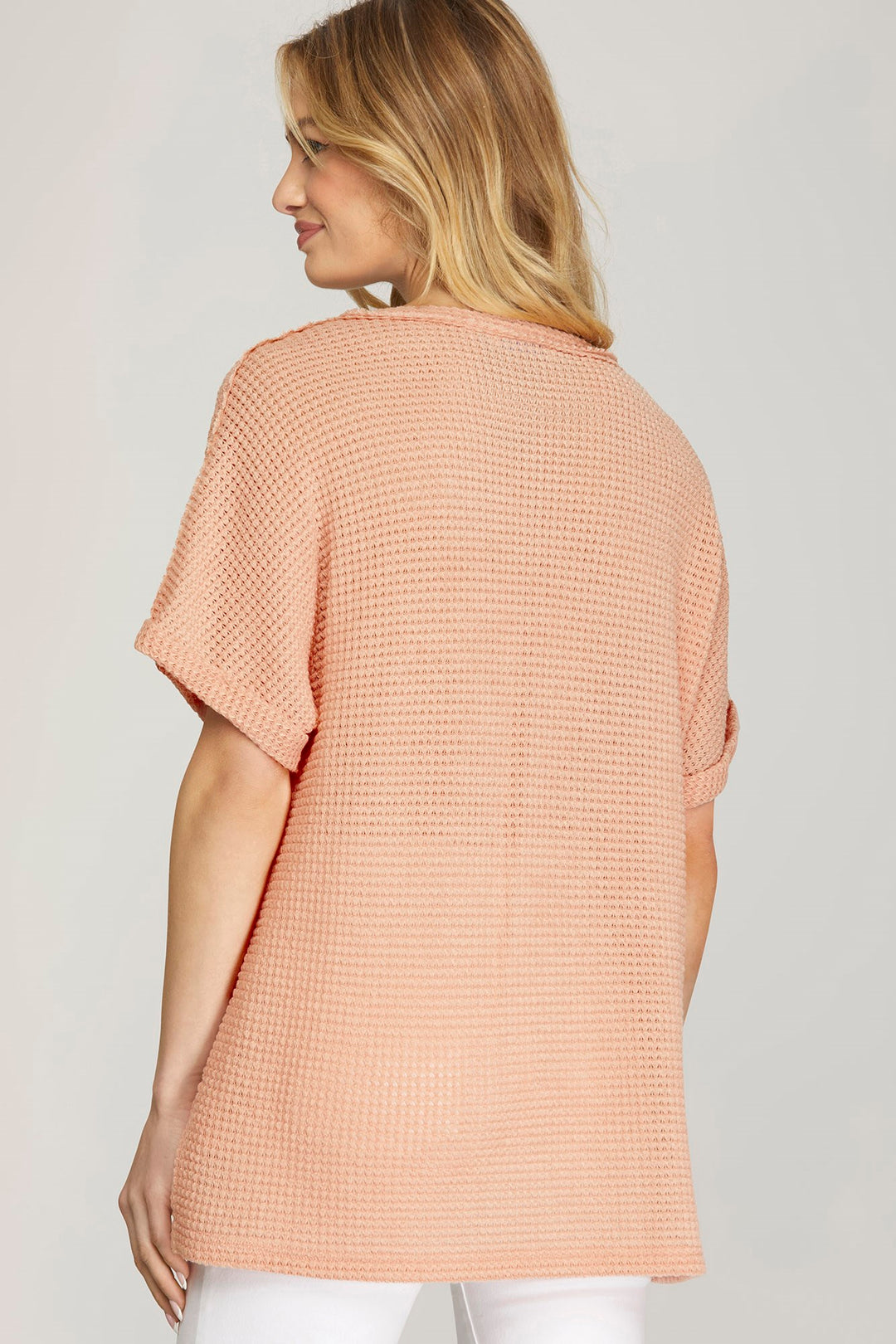 SHORT SLEEVE THERMAL OVERSIZE V NECK TOP