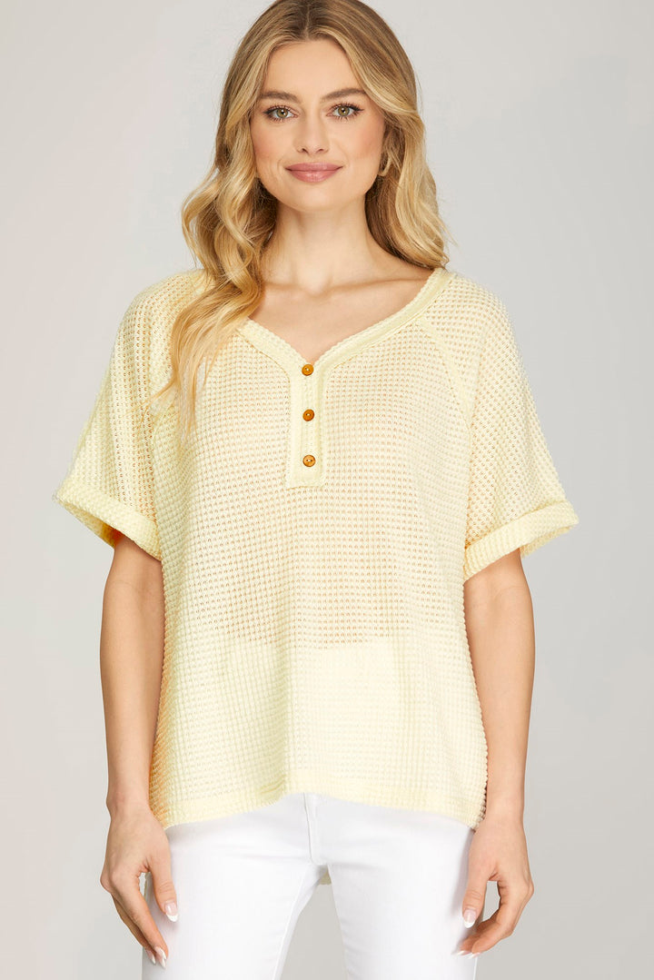 SHORT SLEEVE THERMAL OVERSIZE V NECK TOP