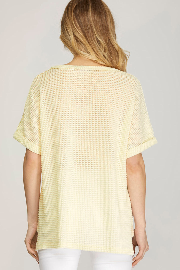 SHORT SLEEVE THERMAL OVERSIZE V NECK TOP