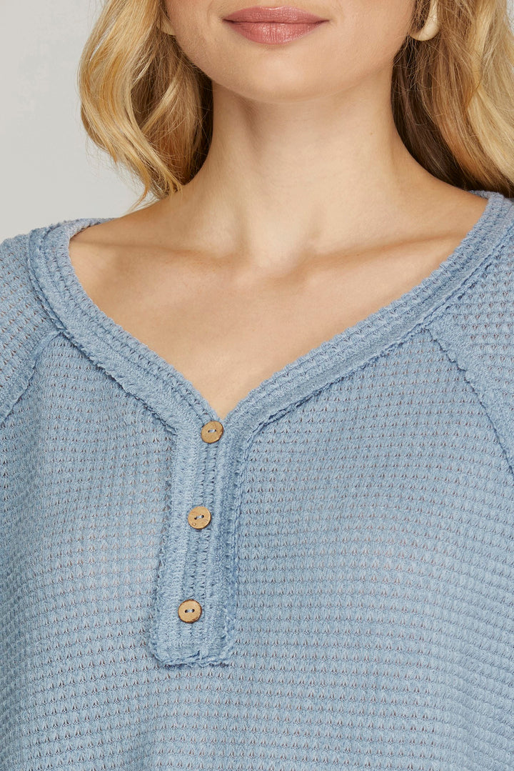 SHORT SLEEVE THERMAL OVERSIZE V NECK TOP