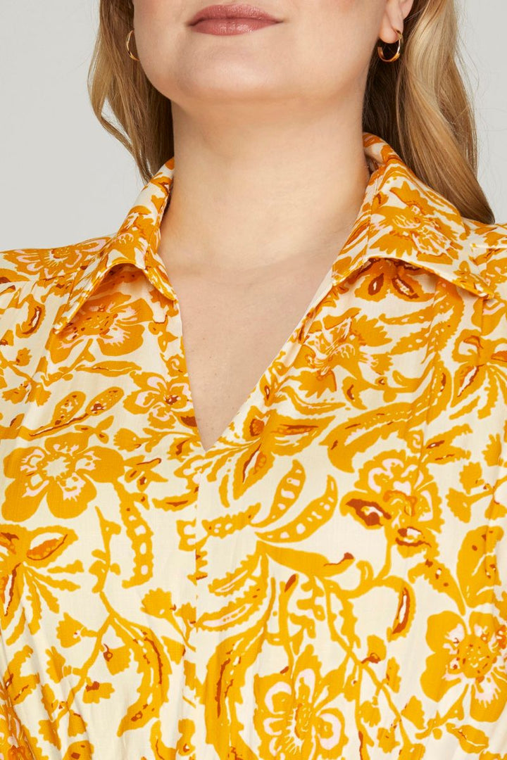 SUNFLOWER COLLARED DROP SHOULDER WOVEN PLUS SIZE MINI DRESS SKPSY6552