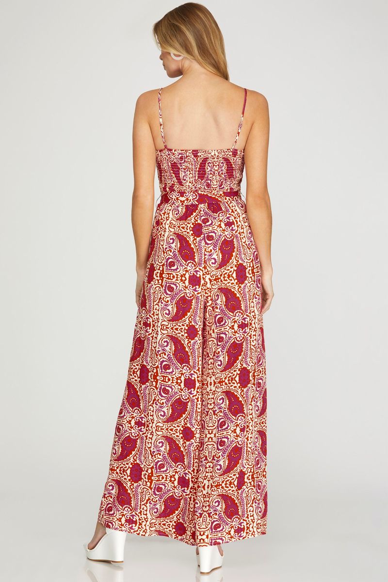 FUCHSIA SMOCKED TUBE WAIST TIE WOVEN JUMPSUIT SKSY6556