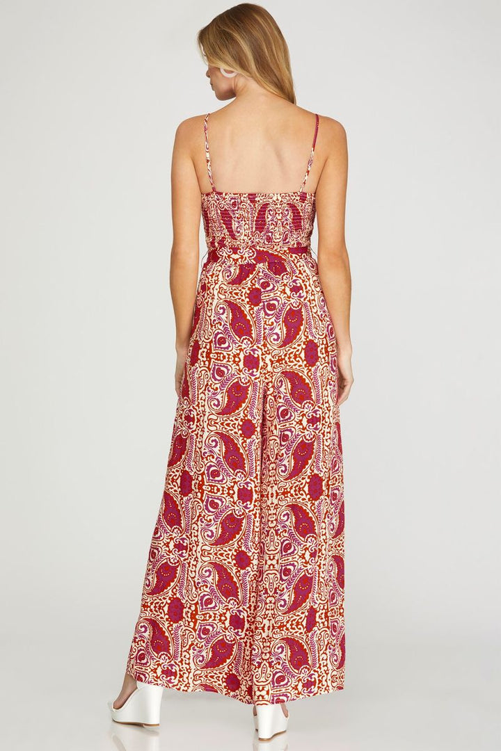 FUCHSIA SMOCKED TUBE WAIST TIE WOVEN JUMPSUIT SKSY6556