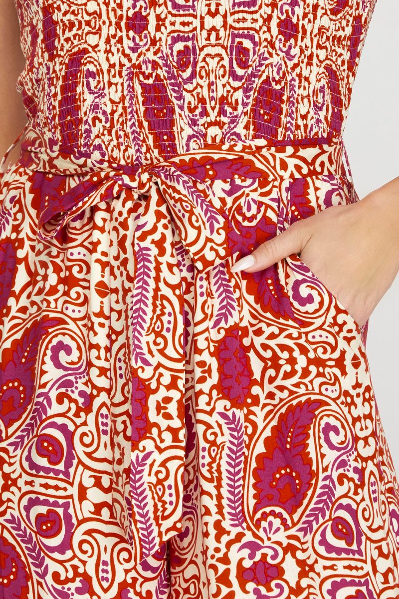 FUCHSIA SMOCKED TUBE WAIST TIE WOVEN JUMPSUIT SKSY6556